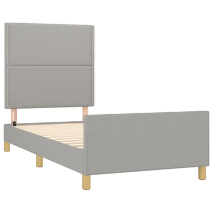 Bedframe met hoofdbord stof lichtgrijs 100x200 cm 100 x 200 cm Effen met spijkers