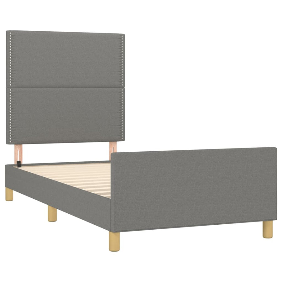 Bedframe Met Hoofdbord Stof Donkergrijs 100 x 200 cm Effen met spijkers