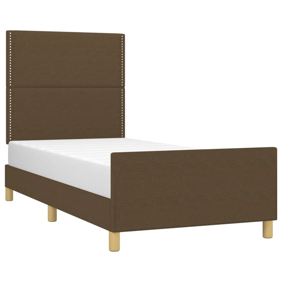 Bedframe Met Hoofdeinde Stof Donkerbruin 100X200 Cm 100 x 200 cm Effen met spijkers