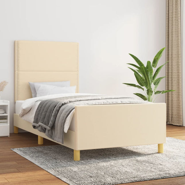 Bedframe Met Hoofdbord Stof Kleurig Crème 100 x 200 cm Effen met spijkers