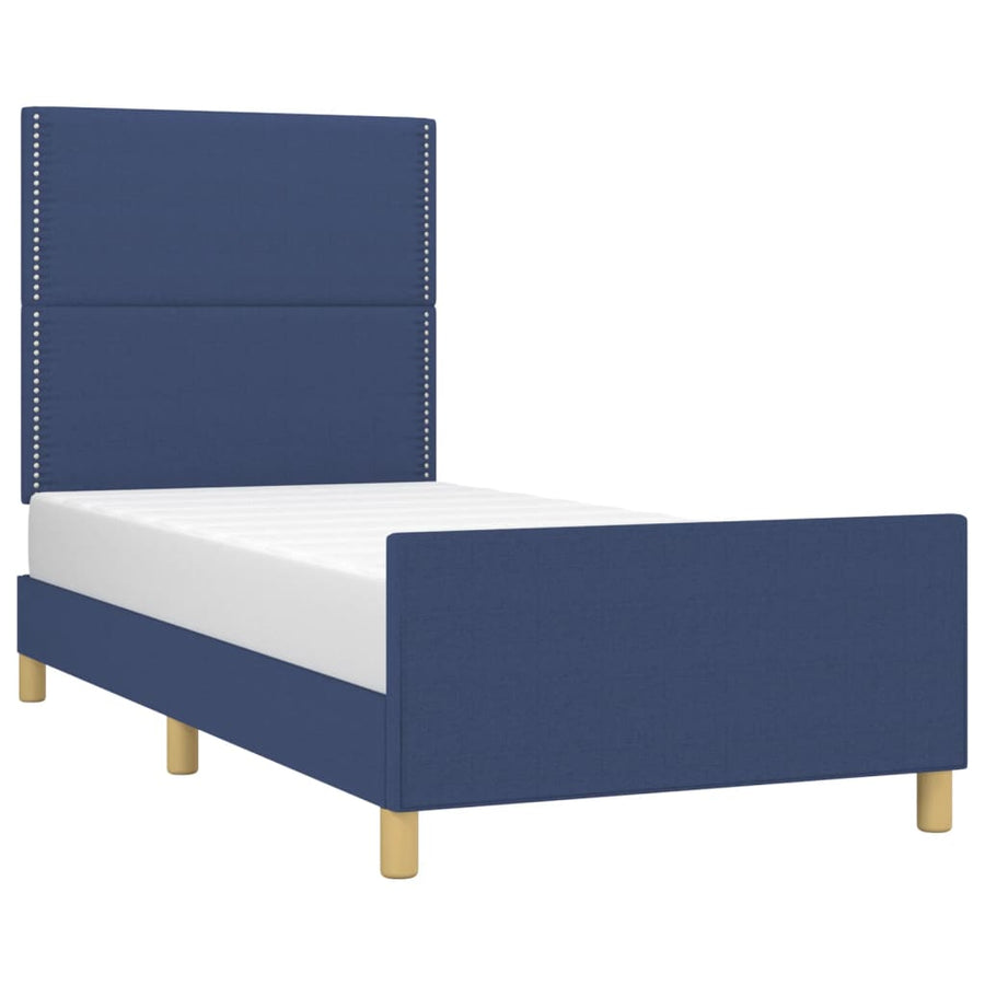 Bedframe Met Hoofdbord Stof Blauw 100 x 200 cm Effen met spijkers