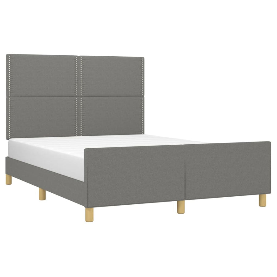 Bedframe Met Hoofdeinde Stof Donkergrijs 140 x 190 cm Effen met spijkers