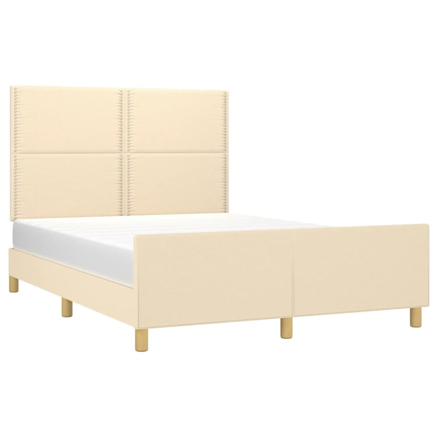 Bedframe Met Hoofdeinde Stof Kleurig Crème 140 x 190 cm Effen met spijkers