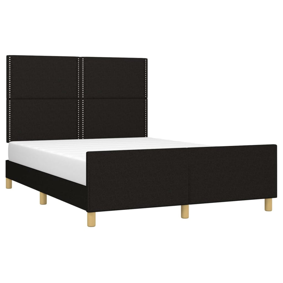 Bedframe Met Hoofdeinde Stof Zwart 140 x 200 cm Effen met spijkers