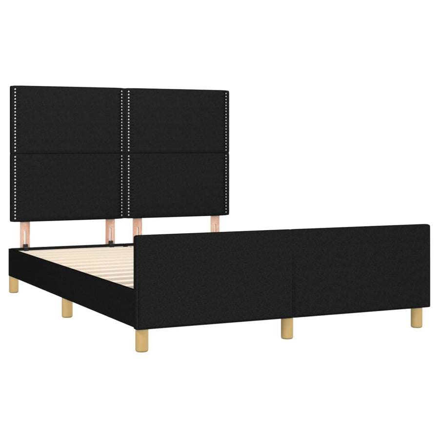 Bedframe Met Hoofdeinde Stof Zwart 140 x 200 cm Effen met spijkers