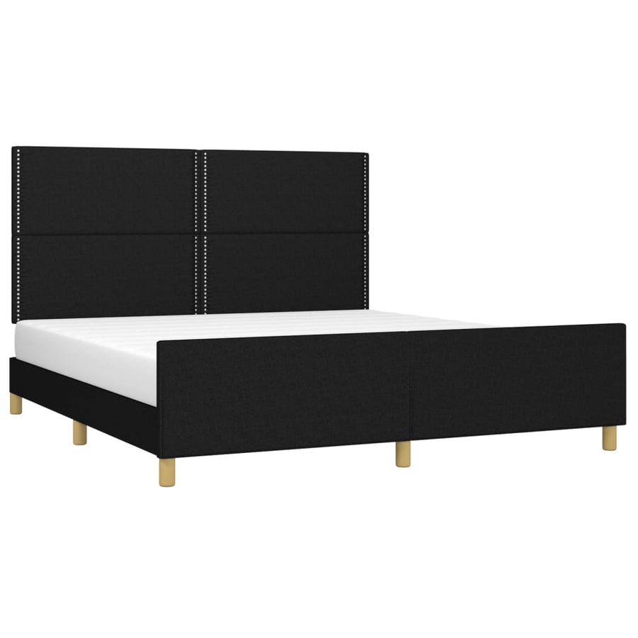 Bedframe Met Hoofdeinde Stof Zwart 160 x 200 cm Effen met spijkers