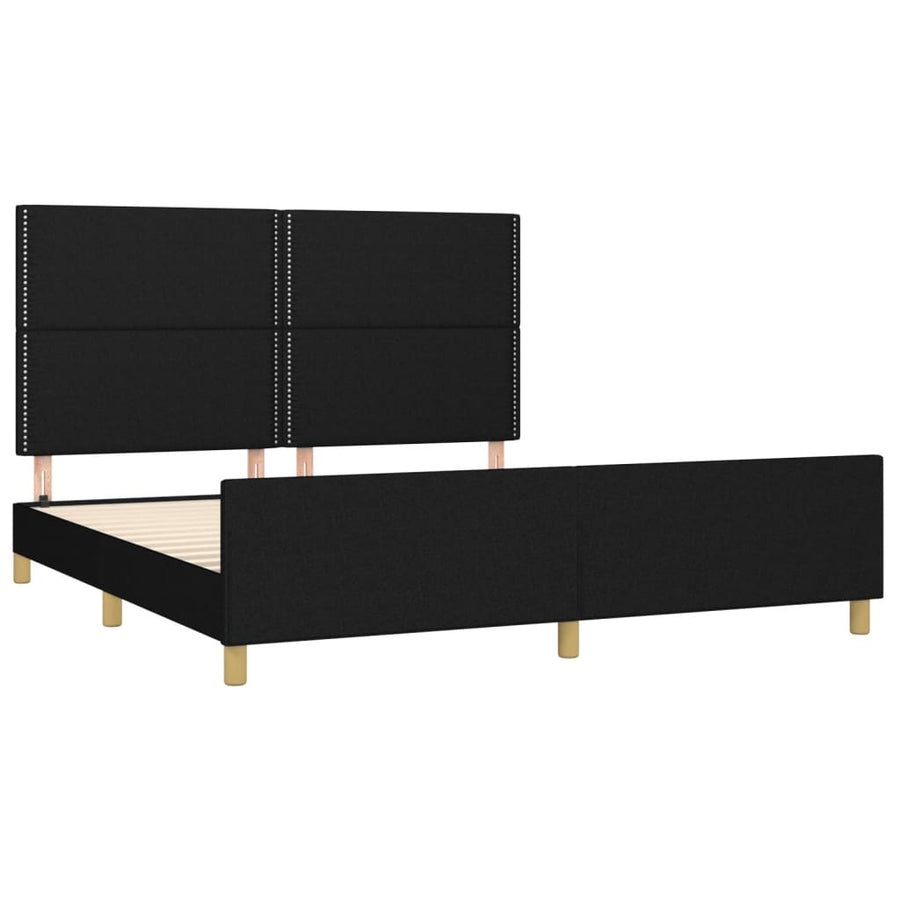 Bedframe Met Hoofdeinde Stof Zwart 160 x 200 cm Effen met spijkers