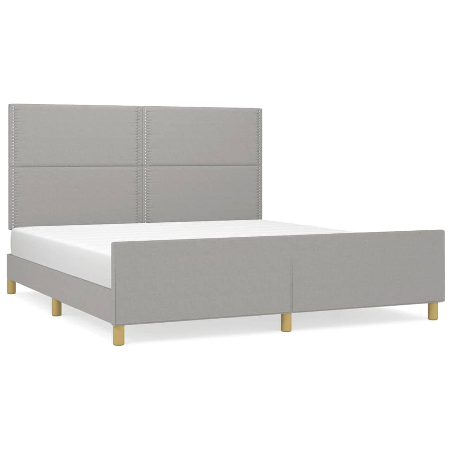 Bedframe met hoofdeinde stof lichtgrijs 180x200 cm 180 x 200 cm Effen met spijkers