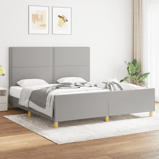 Bedframe met hoofdeinde stof lichtgrijs 180x200 cm 180 x 200 cm Effen met spijkers