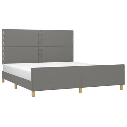 Bedframe Met Hoofdeinde Stof Donkergrijs 180 x 200 cm Effen met spijkers