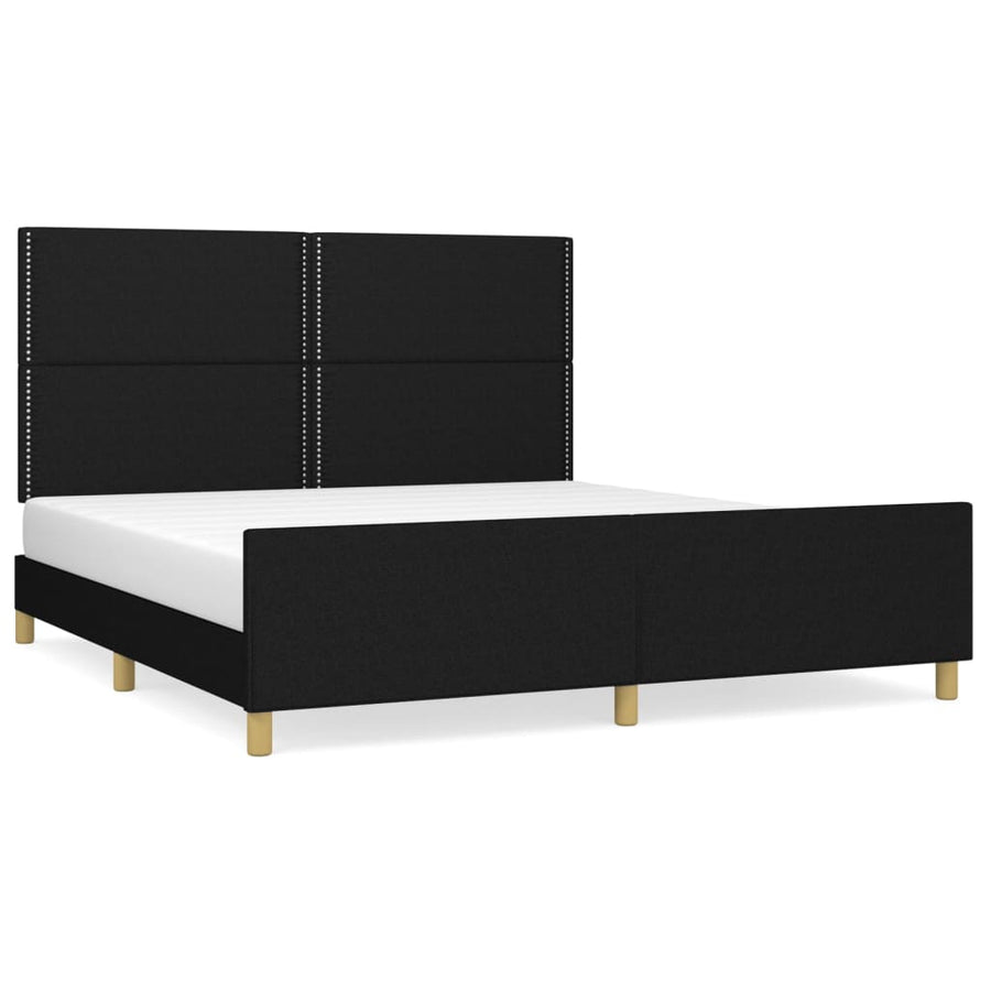 Bedframe Met Hoofdeinde Stof Zwart 180 x 200 cm Effen met spijkers