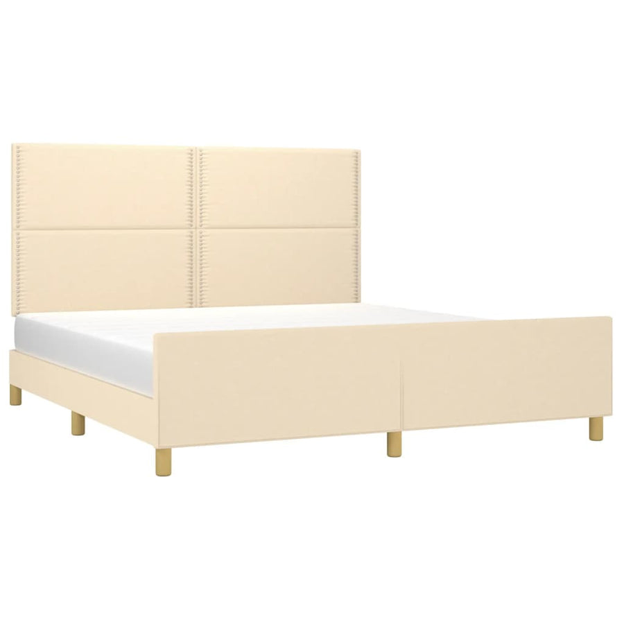 Bedframe Met Hoofdeinde Stof Kleurig Crème 180 x 200 cm Effen met spijkers