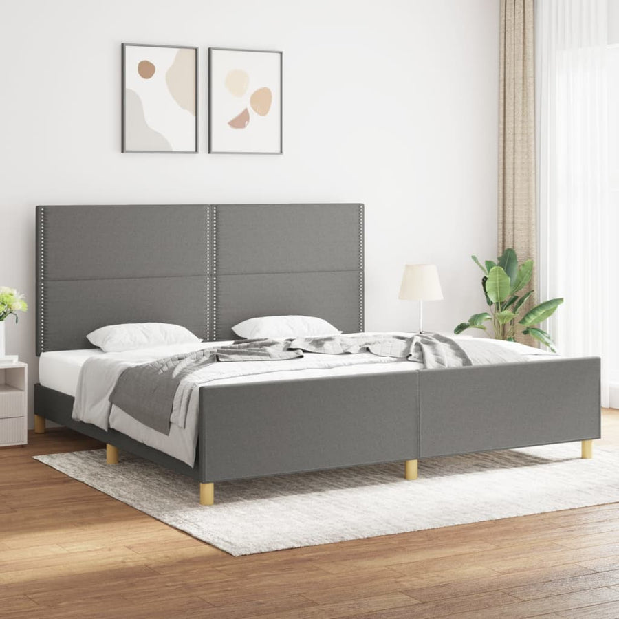 Bedframe Met Hoofdeinde Stof Donkergrijs 200 x 200 cm Effen met spijkers