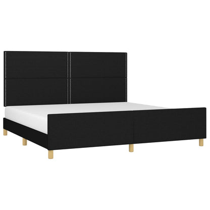 Bedframe Met Hoofdeinde Stof Zwart 200 x 200 cm Effen met spijkers