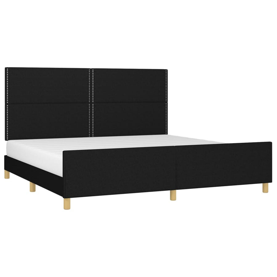 Bedframe Met Hoofdeinde Stof Zwart 200 x 200 cm Effen met spijkers