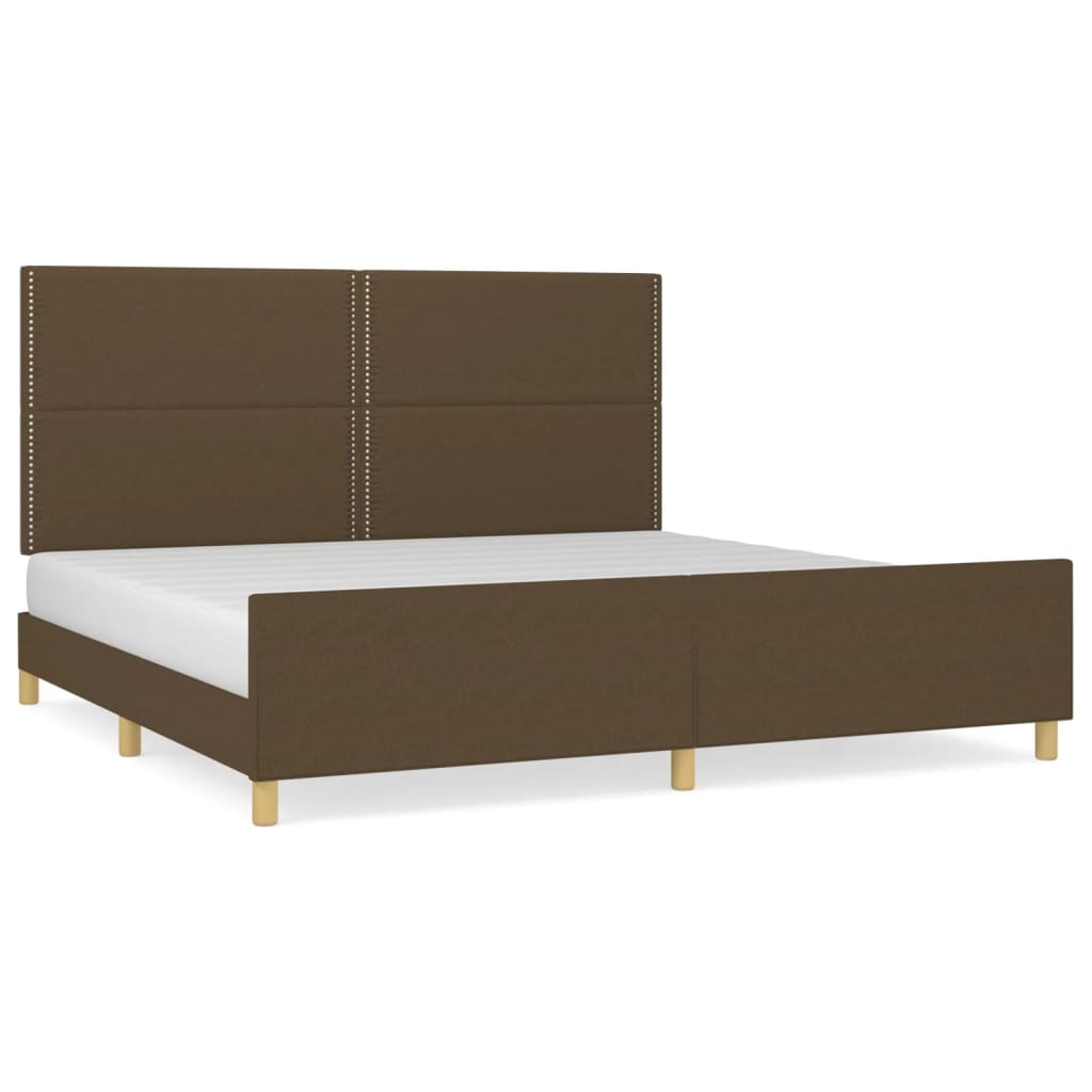 Bedframe Met Hoofdeinde Stof Donkerbruin 200 x 200 cm Effen met spijkers