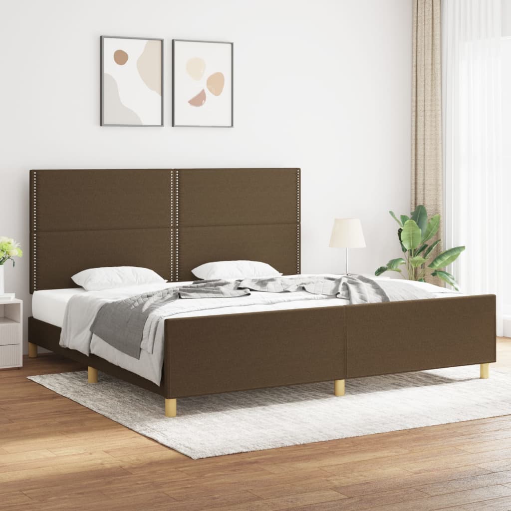 Bedframe Met Hoofdeinde Stof Donkerbruin 200 x 200 cm Effen met spijkers