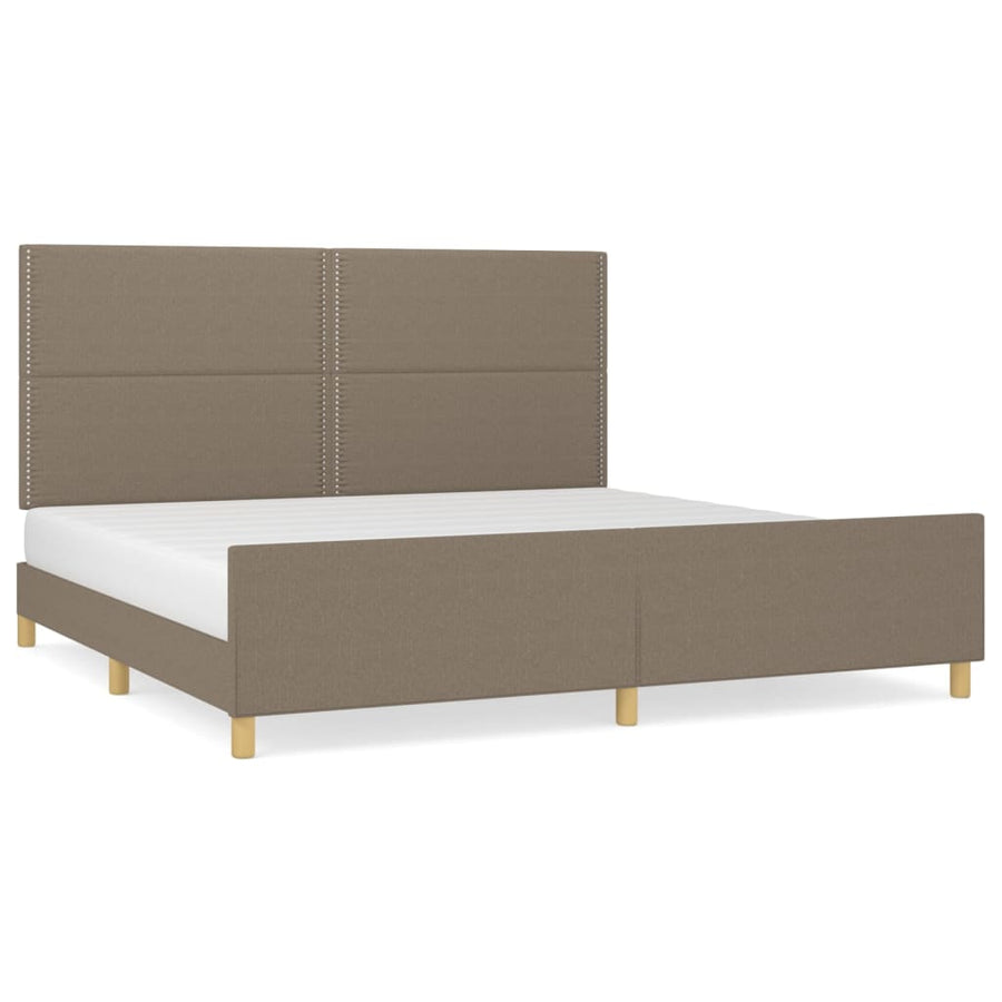 Bedframe met hoofdeinde stof taupe 200x200 cm 200 x 200 cm Effen met spijkers