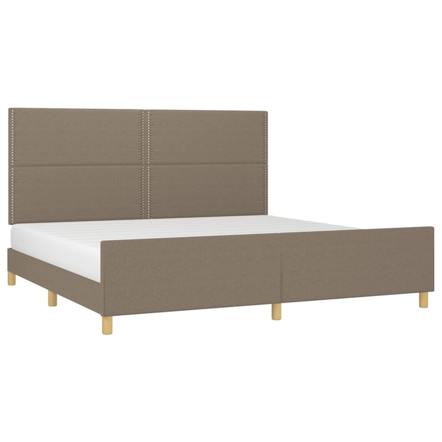Bedframe met hoofdeinde stof taupe 200x200 cm 200 x 200 cm Effen met spijkers