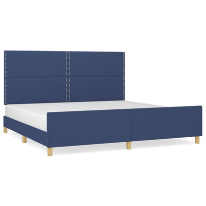 Bedframe Met Hoofdeinde Stof Blauw 200 x 200 cm Effen met spijkers