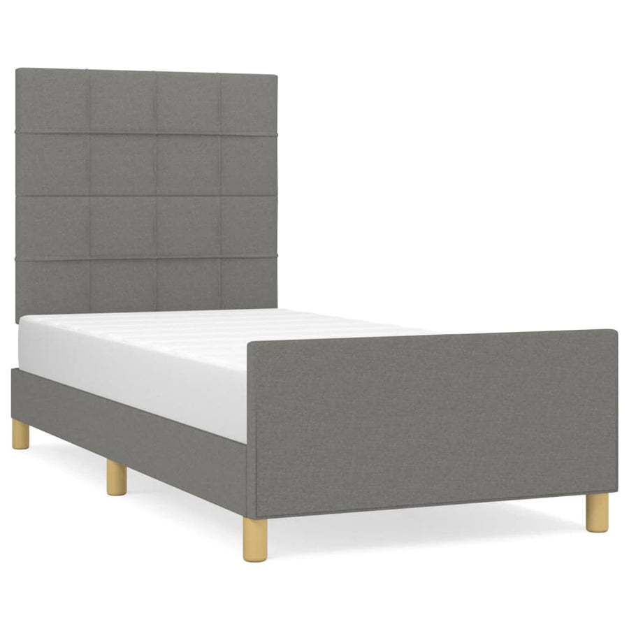 Bedframe Met Hoofdbord Stof Donkergrijs 80 x 200 cm Blok met vierkanten
