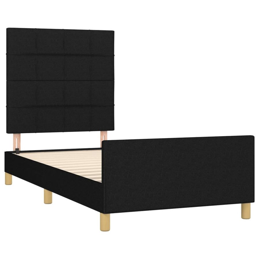Bedframe Met Hoofdbord Stof Zwart 80 x 200 cm Blok met vierkanten