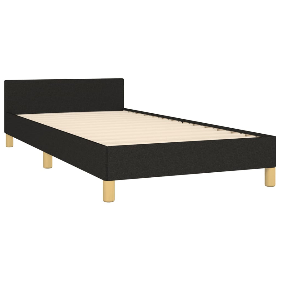 Bedframe Met Hoofdbord Stof Zwart 80 x 200 cm Blok met vierkanten