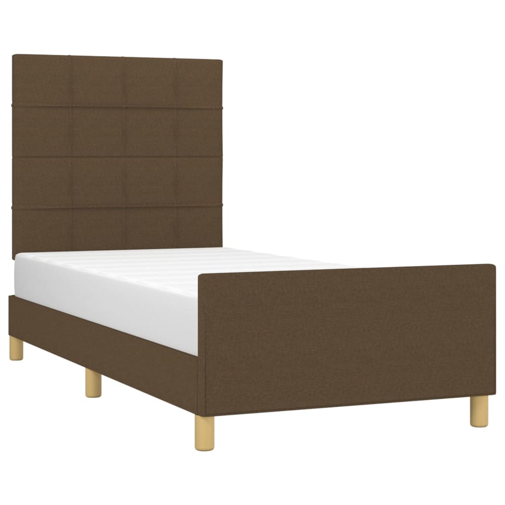 Bedframe Met Hoofdeinde Stof Donkerbruin 80 x 200 cm Blok met vierkanten