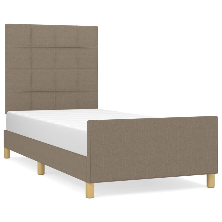 Bedframe met hoofdeinde stof taupe 80x200 cm 80 x 200 cm Blok met vierkanten
