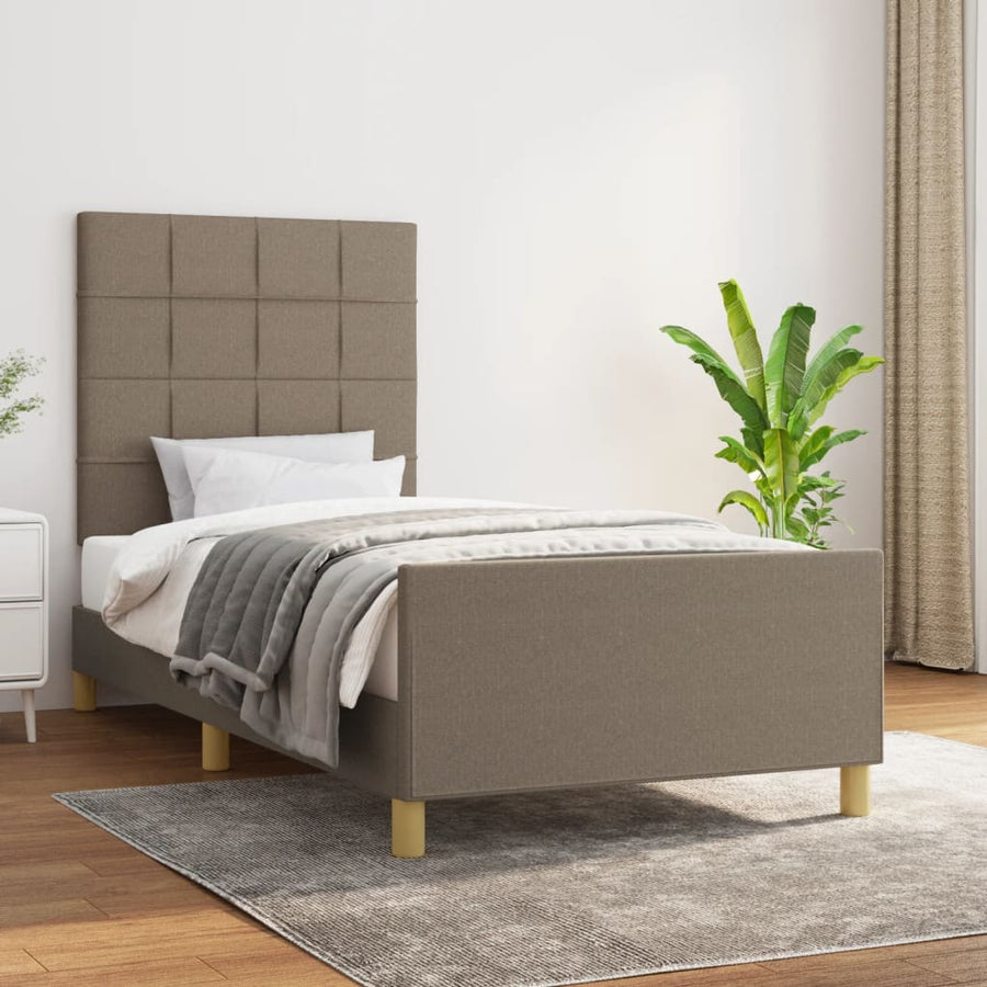 Bedframe met hoofdeinde stof taupe 80x200 cm 80 x 200 cm Blok met vierkanten