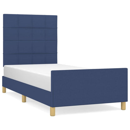 Bedframe Met Hoofdbord Stof Blauw 80 x 200 cm Blok met vierkanten