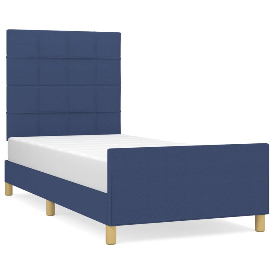 Bedframe Met Hoofdbord Stof Blauw 80 x 200 cm Blok met vierkanten