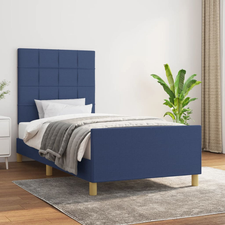 Bedframe Met Hoofdbord Stof Blauw 80 x 200 cm Blok met vierkanten