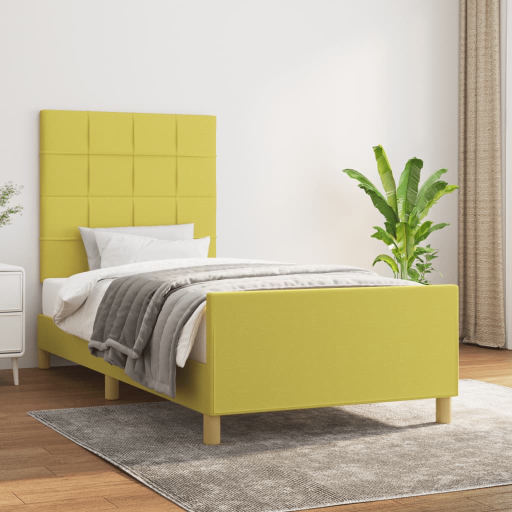 Bedframe Met Hoofdbord Stof Groen 80X200 Cm 80 x 200 cm Blok met vierkanten