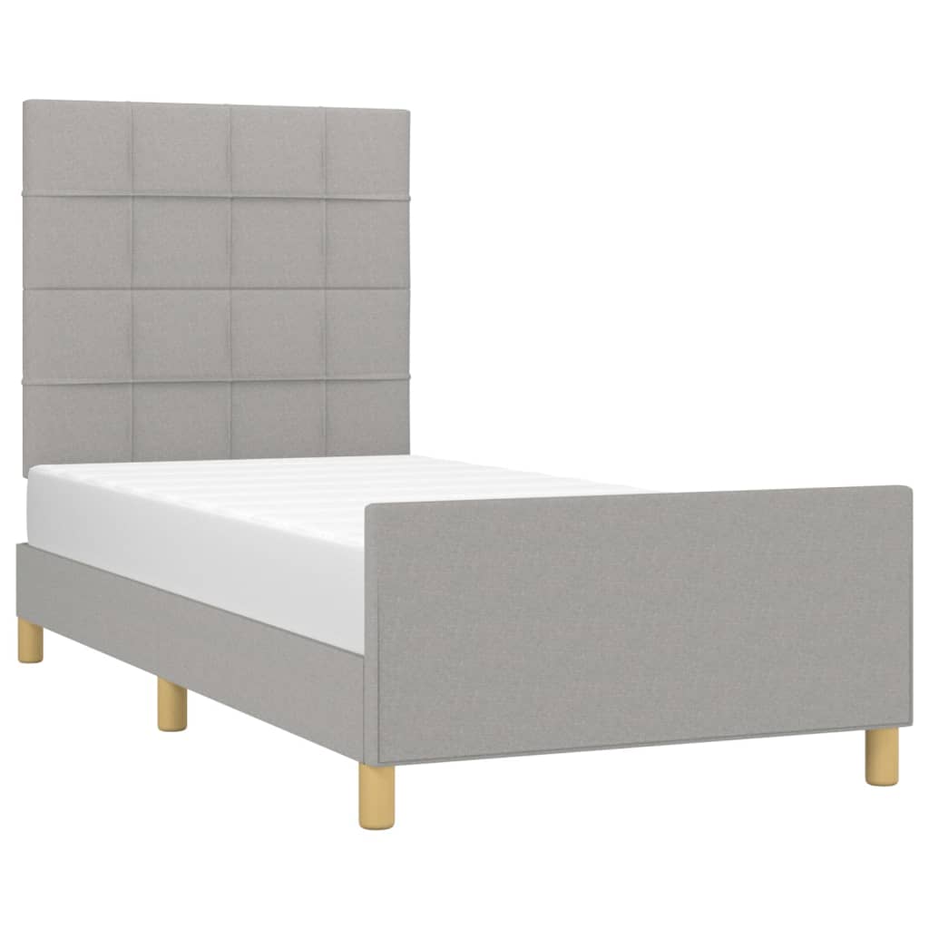 Bedframe Met Hoofdeinde Stof Lichtgrijs 90 x 190 cm Blok met vierkanten