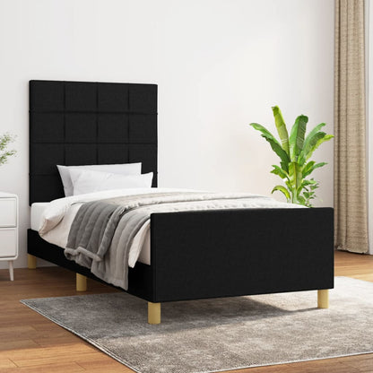 Bedframe Met Hoofdeinde Stof Zwart 90 x 190 cm Blok met vierkanten
