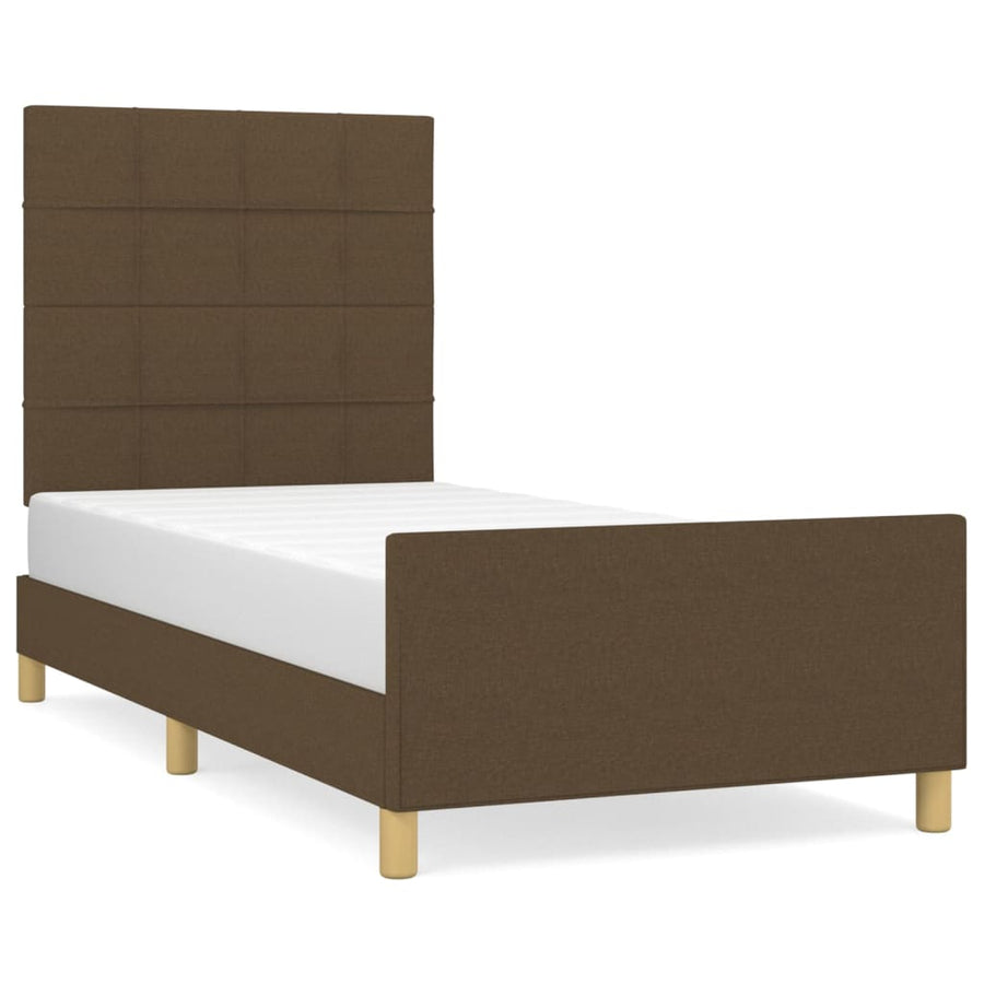 Bedframe Met Hoofdeinde Stof Donkerbruin 90 x 190 cm Blok met vierkanten