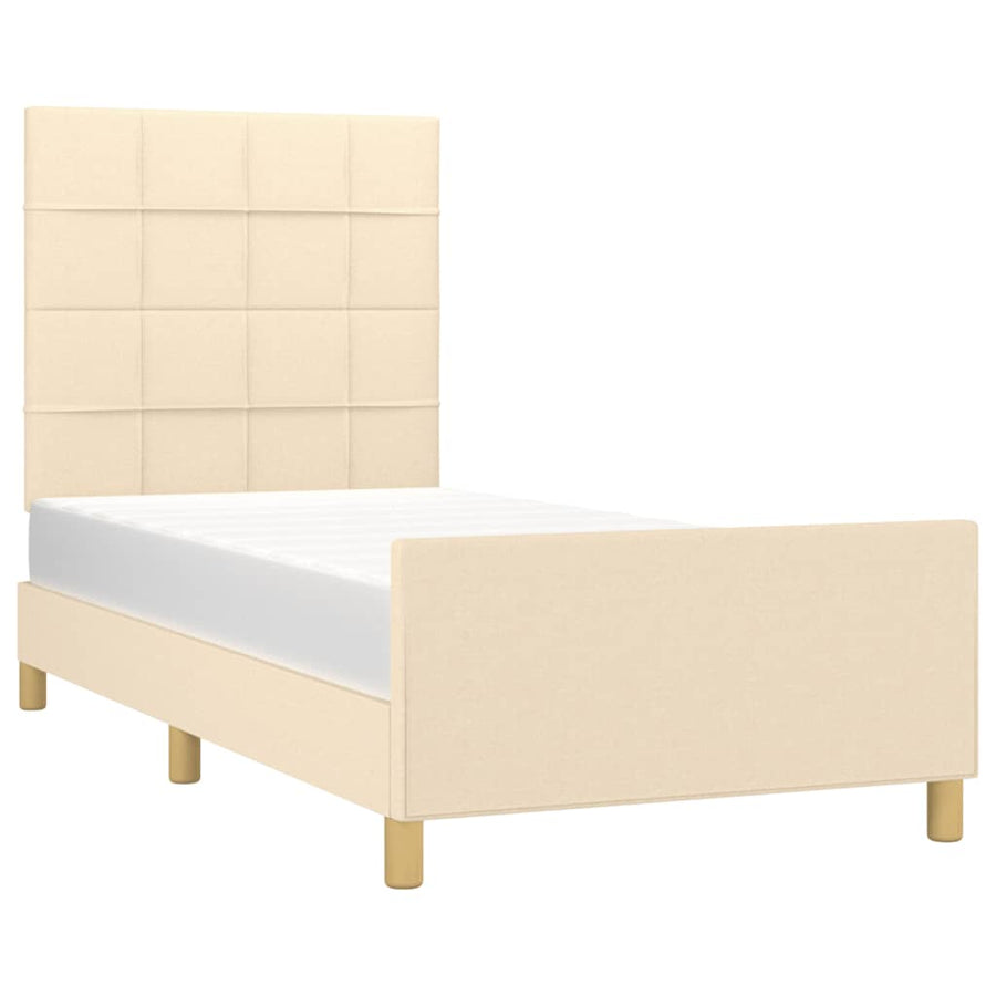 Bedframe Met Hoofdeinde Stof Kleurig Crème 90 x 190 cm Blok met vierkanten