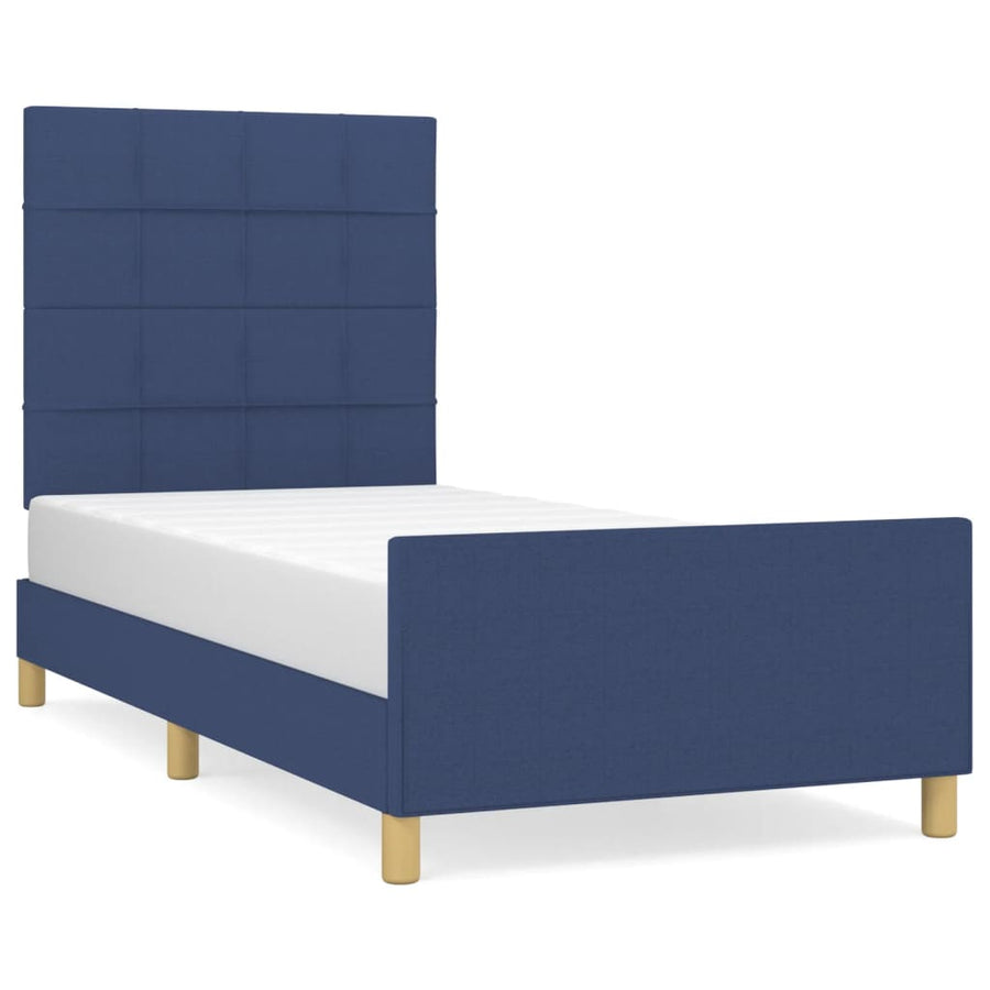 Bedframe Met Hoofdeinde Stof Blauw 90 x 190 cm Blok met vierkanten
