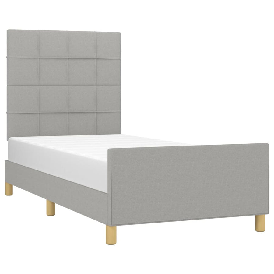 Bedframe met hoofdeinde stof lichtgrijs 90x200 cm 90 x 200 cm Blok met vierkanten