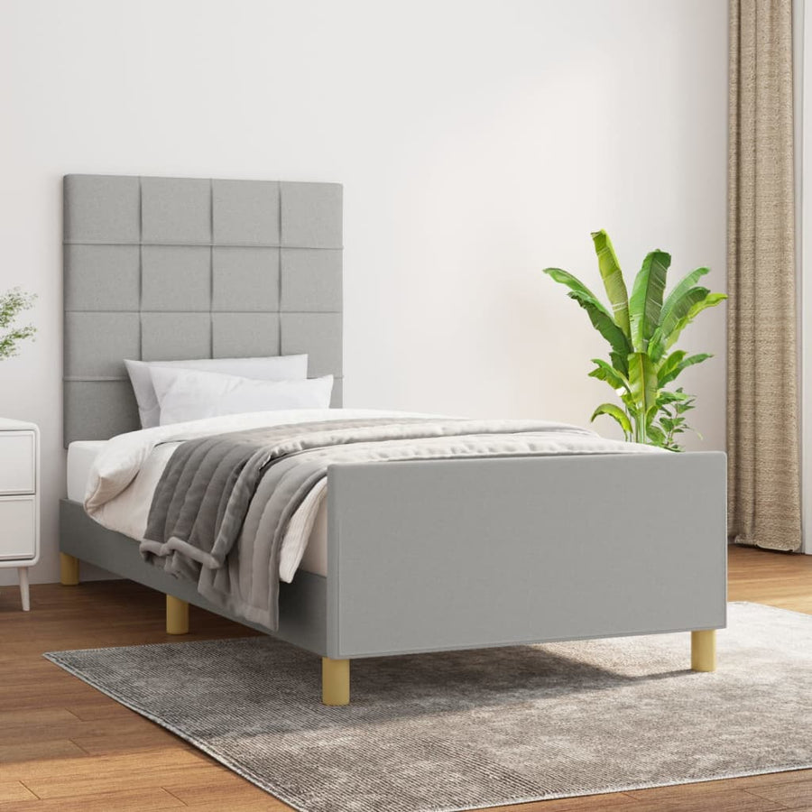 Bedframe met hoofdeinde stof lichtgrijs 90x200 cm 90 x 200 cm Blok met vierkanten