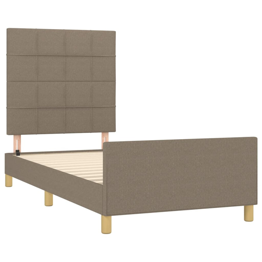 Bedframe Met Hoofdeinde Stof Taupe 90 x 200 cm Blok met vierkanten