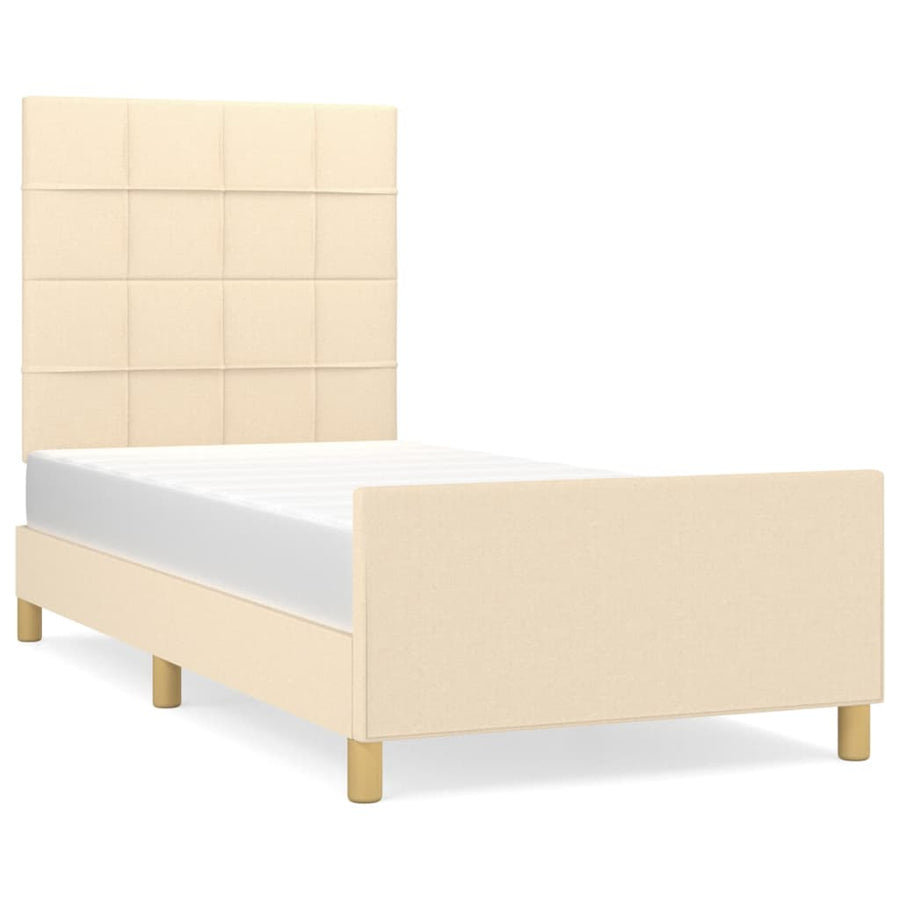 Bedframe Met Hoofdeinde Stof Kleurig Crème 90 x 200 cm Blok met vierkanten