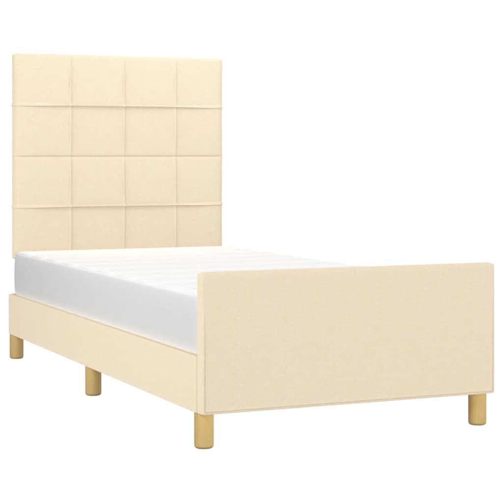 Bedframe Met Hoofdeinde Stof Kleurig Crème 90 x 200 cm Blok met vierkanten