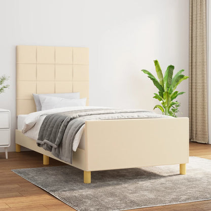 Bedframe Met Hoofdeinde Stof Kleurig Crème 90 x 200 cm Blok met vierkanten