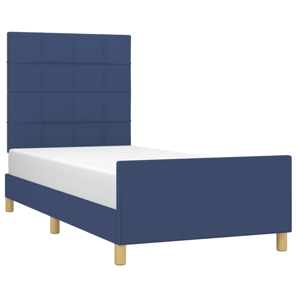 Bedframe Met Hoofdeinde Stof Blauw 90 x 200 cm Blok met vierkanten