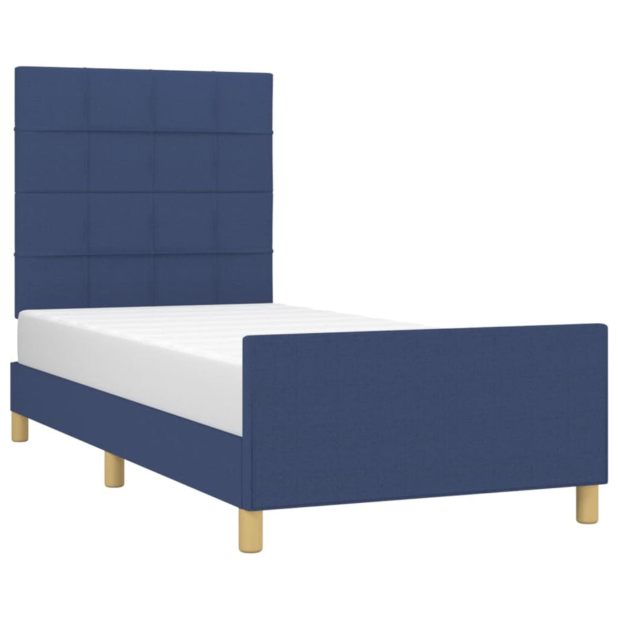 Bedframe Met Hoofdeinde Stof Blauw 90 x 200 cm Blok met vierkanten