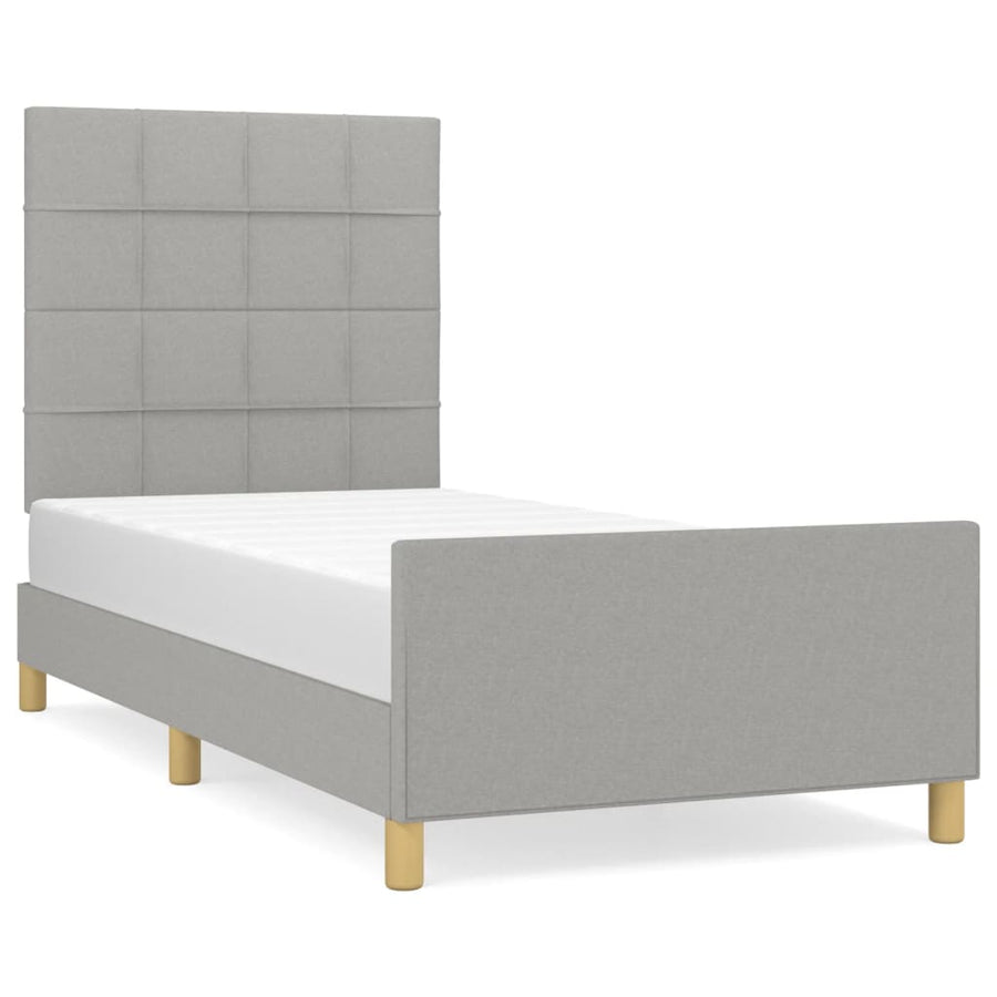 Bedframe met hoofdeinde stof lichtgrijs 100x200 cm 100 x 200 cm Blok met vierkanten