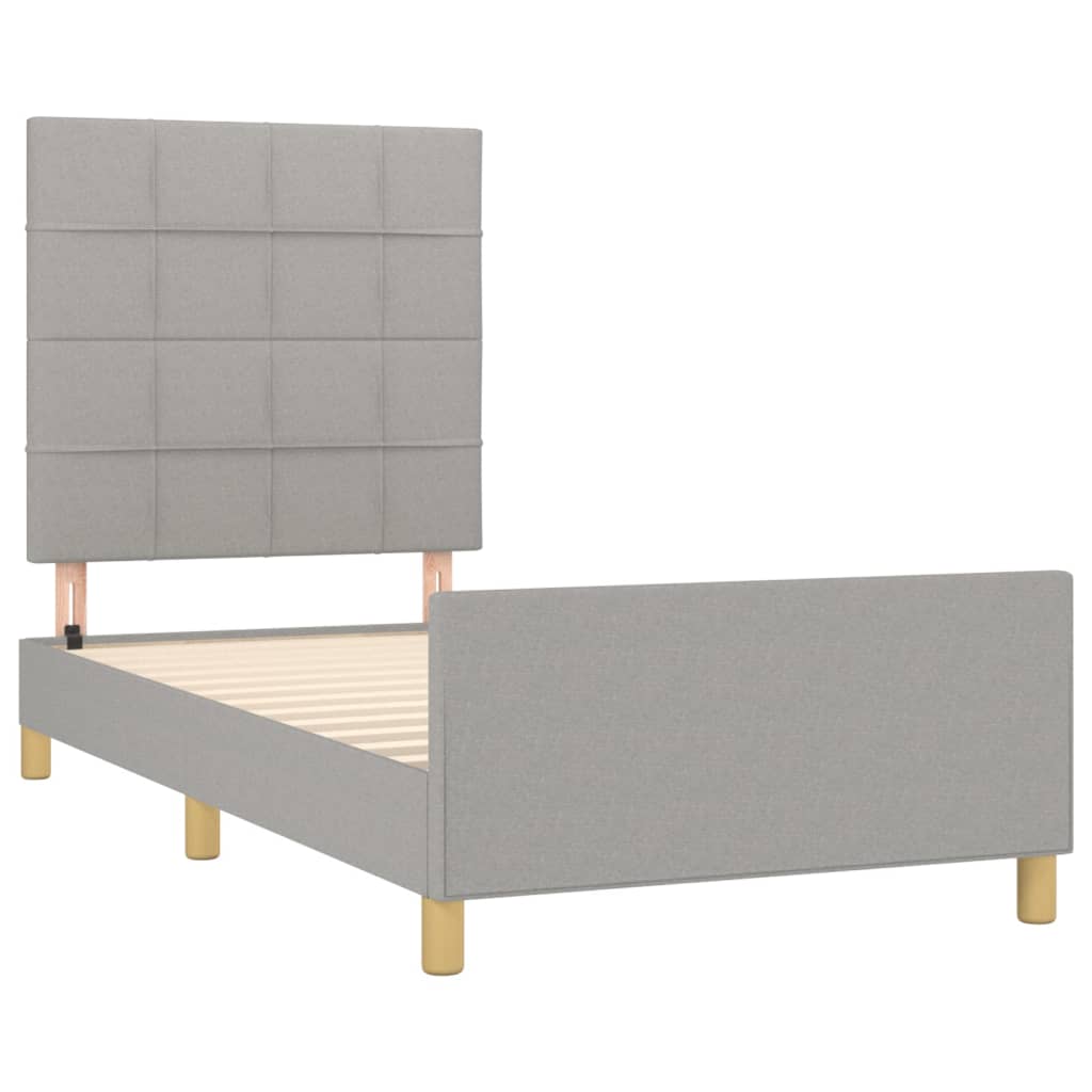 Bedframe met hoofdeinde stof lichtgrijs 100x200 cm 100 x 200 cm Blok met vierkanten