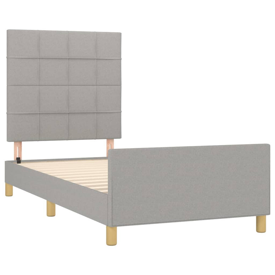 Bedframe met hoofdeinde stof lichtgrijs 100x200 cm 100 x 200 cm Blok met vierkanten